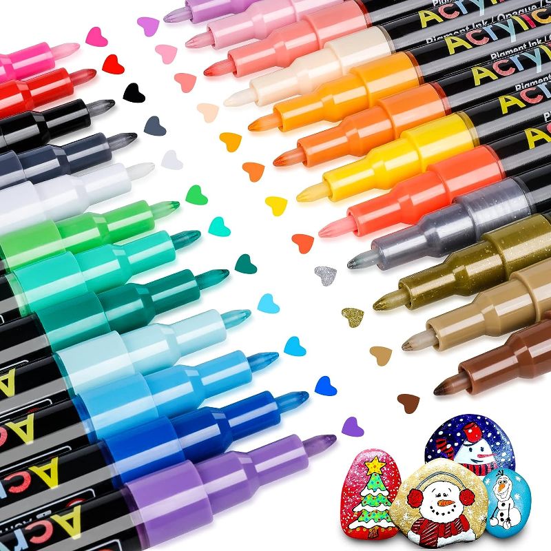 Photo 1 of Acrylic Paint Pens Paint Markers Set of 22: Extra Fine Point Acrylic Markers For Rock Painting Wood Glass Fabric Ceramic For Adults Kids Art Craft