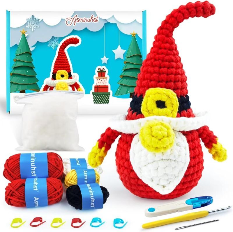 Photo 1 of Crochet Kit for Beginners with Crochet Yarn - Christmas Santa Gnome Amigurumi Crochet Kit with Step-by-Step Video Tutorials for Adults and Kids