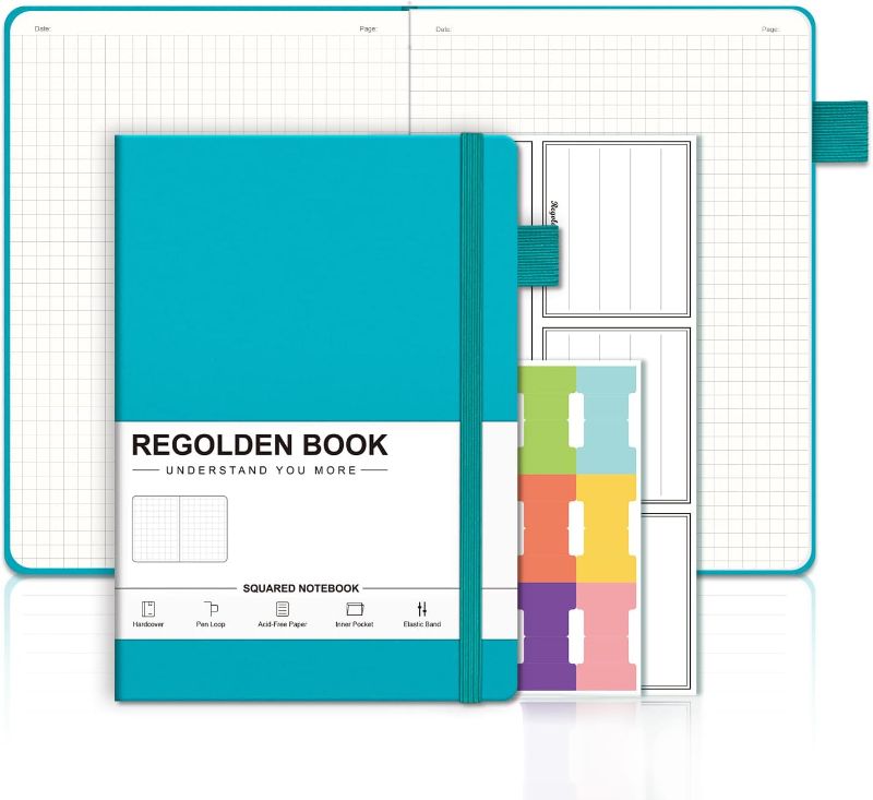 Photo 1 of Regolden-Book Graph Paper Notebook Grid Hardcover Notebook 160 pages color teal