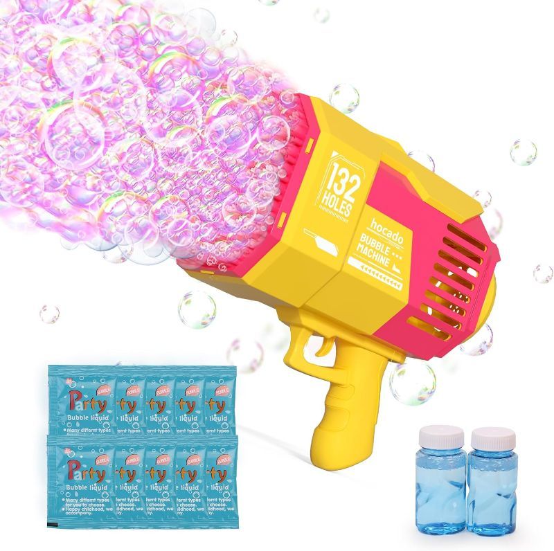 Photo 1 of HOCADO Bubble Gun Blaster Bubble Machine Bubble Blower Outdoor Toys Bubble Gun for Kids with 2xBubble Solution, 10xConcentrate, 73 & 132 Holes Bubble Blaster TIK Tok Toys for Wedding Birthday Party