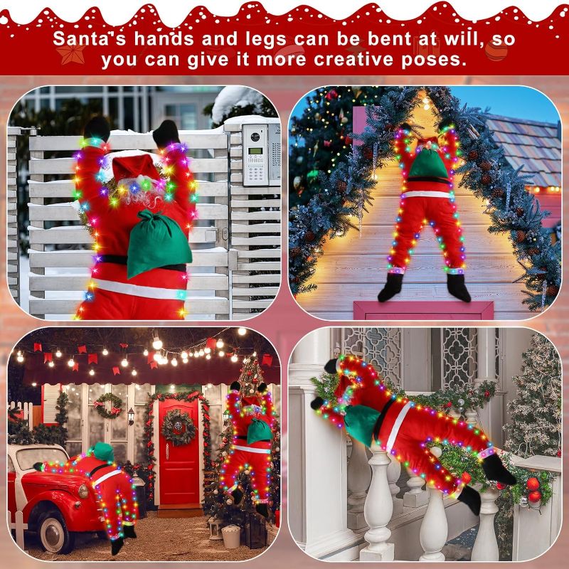 Photo 2 of Poen Outdoor Santa Claus Climbing Hanging on Roof Large Christmas Decoration with Light String for Roof Gutter Tree Porch Yard(Colorful, 3.6 ft/ 110 cm)