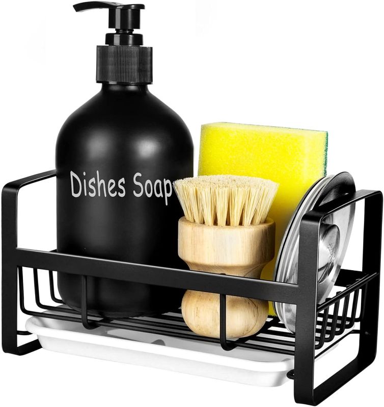 Photo 1 of  Sponge Holder for Kitchen Sink- Stainless Steel Kitchen Sink Caddy for Organizing Sponge, Brush & Soap Dish Dispenser, Kitchen Sink Organizer Rack with Adhesive or Counter top, Black