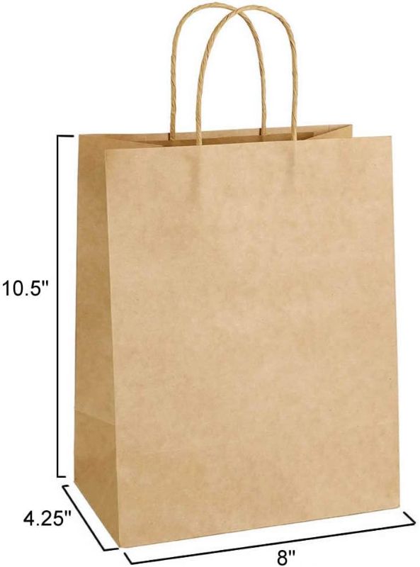 Photo 3 of 100PCS 8x4.25x10.5 Kraft Paper Bags with Handles for Wedding Party Craft Retail Packaging Recycled Twist handles Gift Bag (Brown,100)