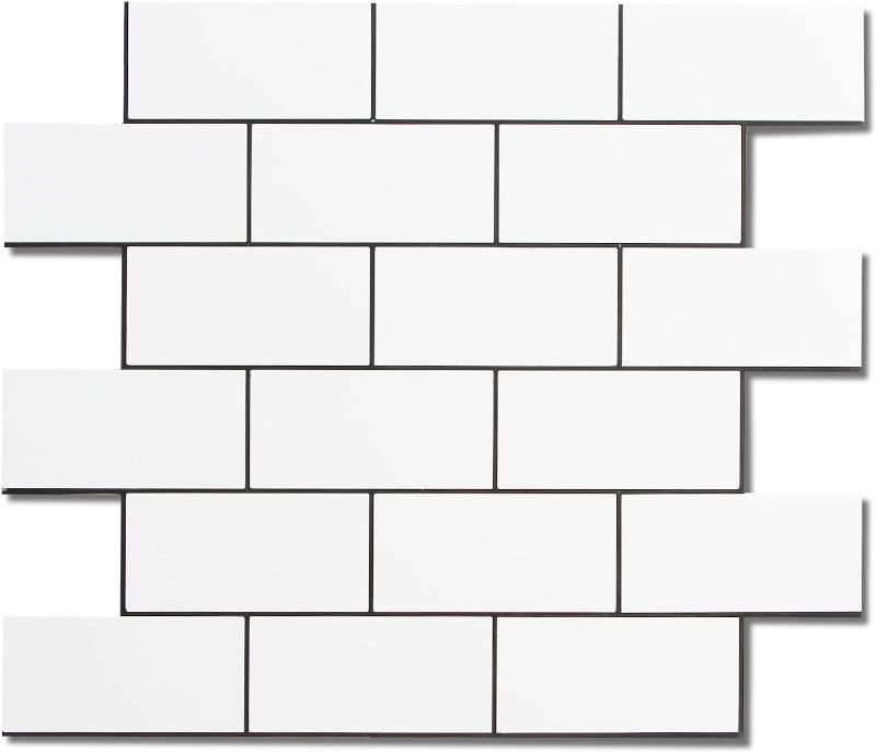 Photo 1 of 10 Sheets Thicker Peel and Stick Backsplash for Kitchen, 12''x12'' Pure White PVC Subway Wall Tiles Stick on Backsplash for Bathroom, Laundry and Fireplace Décor