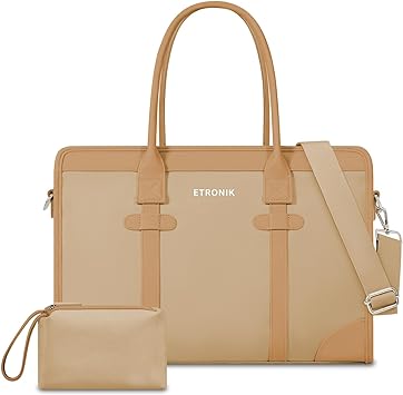 Photo 1 of ETRONIK Laptop Tote Bag for Women 15.6 inch, Work Tote Bag Large Capacity Canvas Work Bags, Computer Tote Bag with Zipper, Shoulder, Crossbody, Handheld Bag for Business, Work, Travel, Casual, Khaki