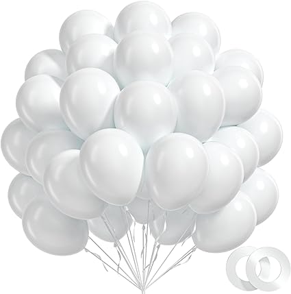 Photo 1 of 100pcs White Balloons 12inch, White Latex Balloons for Wedding Engagement Bridal Shower Bachelorette Christmas Birthday Party Decorations (with White Ribbon) 