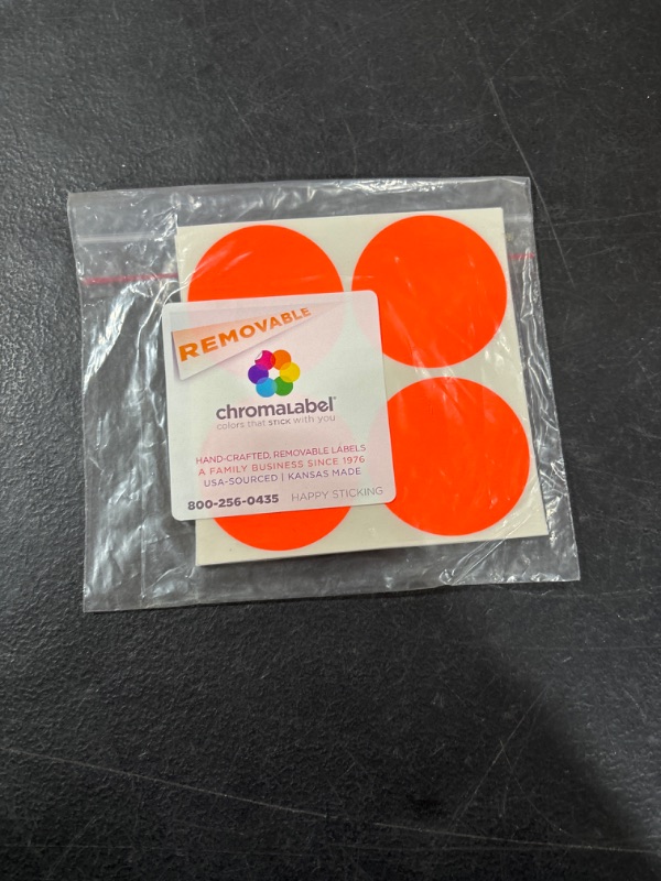 Photo 2 of ChromaLabel 2 Inch Round Label Removable Color Code Dot Stickers, High Visibility for Warehouse Inventory, 100 Labels per Pack, Fluorescent Red-Orange