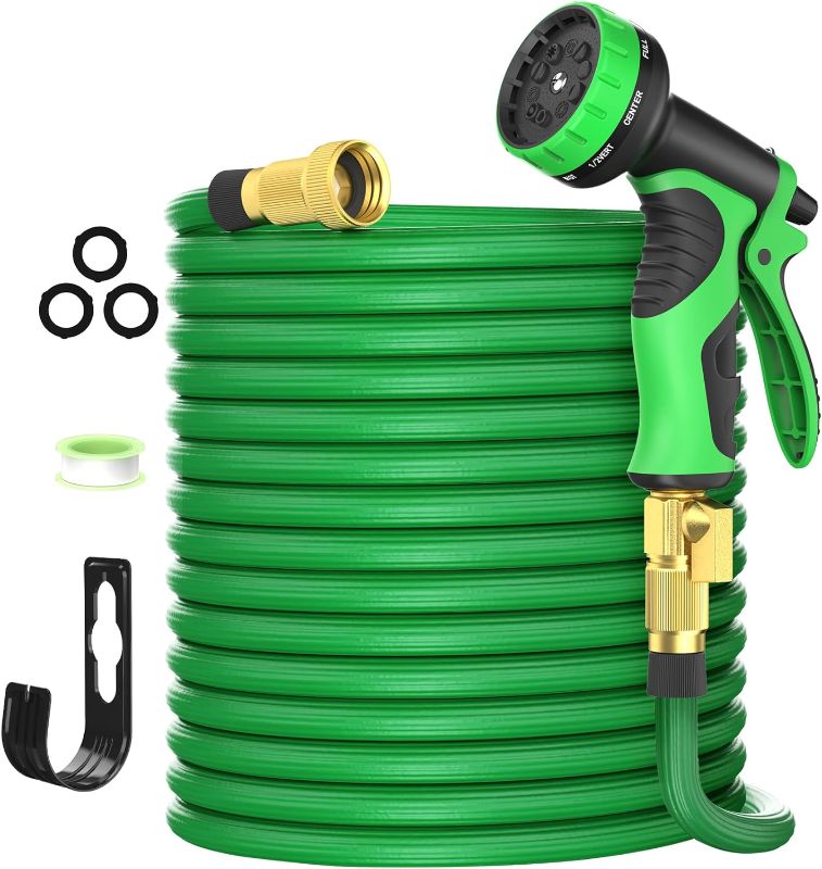 Photo 1 of 100ft Expandable Garden Hose with 10 Function Nozzles, New Water Hose with 50 Layers Innovative Nano Rubber, 3/4" Solid Brass Fittings, Flexible Hose Expanding Hose