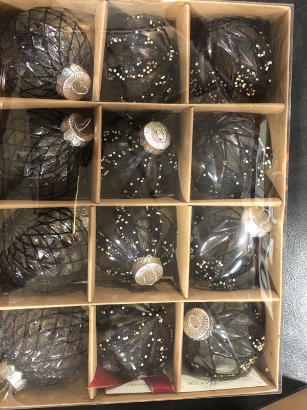 Photo 2 of 12 PCS Clear and Champagne Christmas Ball Ornaments, 80mm/3.15 Inches Rustic Farmhouse Christmas Decorations, Large Shatterproof Luxury Hand-Painted Xmas Ornaments for Christmas Tree, Black