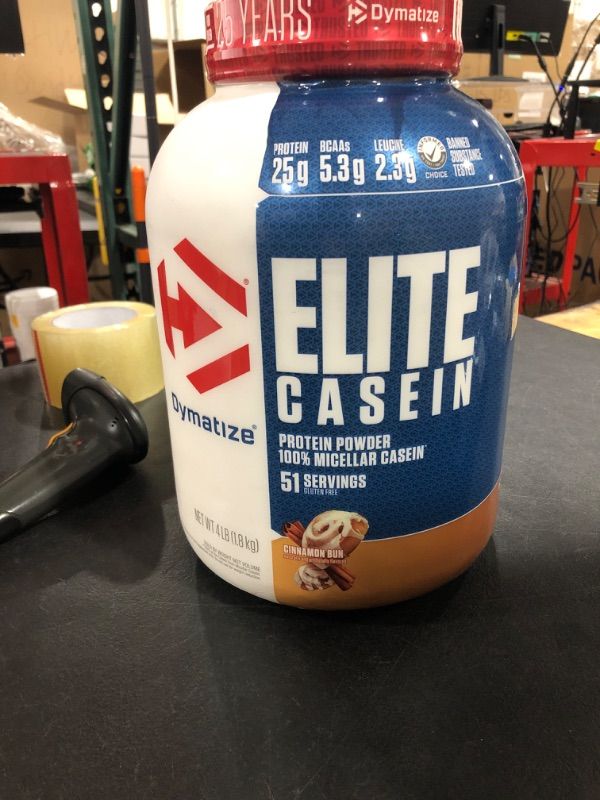 Photo 3 of  Dymatize Elite Protein Powder, Slow Absorbing with Muscle Building Amino Acids, 100% Micellar Casein, 25 g Protein, 5.4 g BCAAs & 2.3 g Leucine, Helps Overnight Recovery, Cinnamon Bun, 64 Oz