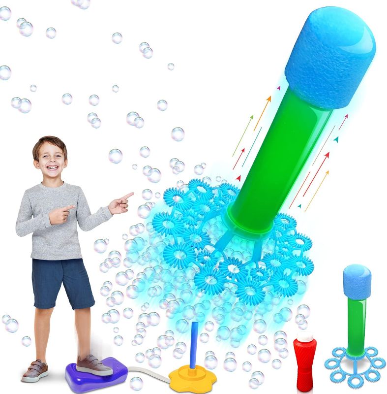 Photo 1 of ArtCreativity Bubble Rocket Launcher Toy Set, Includes 2 Bubble Rockets, Bubble Solution, Pump, and Base, Flying Bubble Blaster Rockets for Hours of Outdoor Fun, Bubble Maker Gift for Kids
