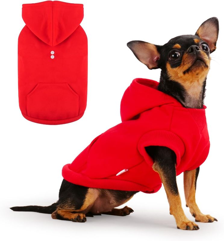 Photo 1 of  Frienperro Dog Clothes for Small Dogs Girl Boy, 100% Cotton Dog Hoodie, French Bulldog Clothes Frenchie Clothes Pet Winter Sweater Sweatshirt, Puppy Clothing Coat Costume Red XL
