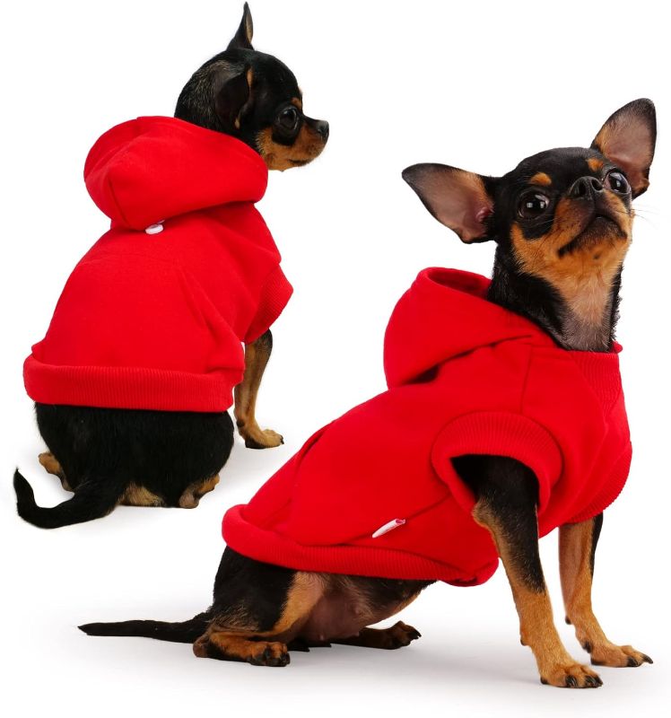 Photo 1 of  Frienperro Dog Clothes for Small Dogs Girl Boy, 100% Cotton Small Dog Hoodie, Chihuahua Clothes Pet Cat Winter Warm Sweatshirt Sweater, Yorkie Puppy Clothing Coat Costume, Red S
