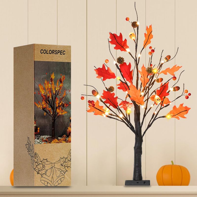 Photo 1 of 24inch Fall Tree with Ornaments, COLORSPEC Maple Autumn Fall Trees with Pumpkin Berry, Fall Table Decor Fall Tree for Home Indoor Outdoor Thanksgiving Decoration
