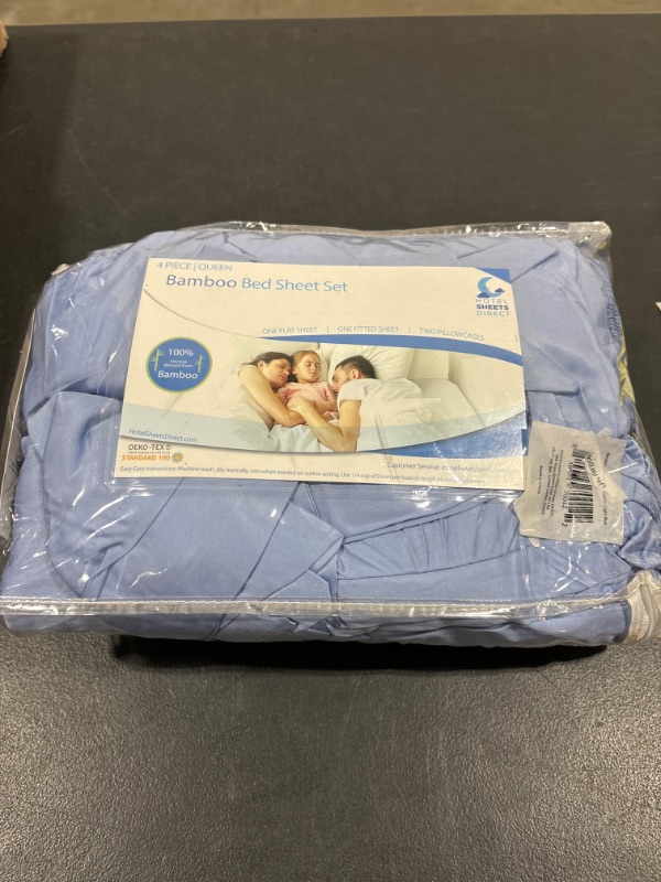 Photo 1 of 100% Viscose Derived from Bamboo Sheets Queen - Cooling Luxury Bed Sheets w Deep Pocket - Silky Soft - Light Blue Light Blue Queen