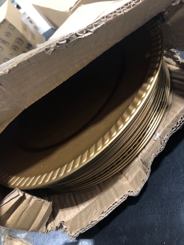 Photo 1 of 18 Pieces Gold Charger Plates Bulk 13 Inch Round Gold Chargers for Dinner Plates with Beaded Rim Plastic Chargers Service Plates Decorative Table Setting for Wedding Dinner Event Party Decorations 
