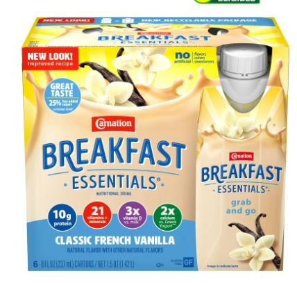 Photo 1 of 2 PACK Carnation Breakfast Essentials Nutritional Drink, Classic French Vanilla, 10 g Protein, 6 - 8 fl oz Cartons- EXP 12/15/2024
