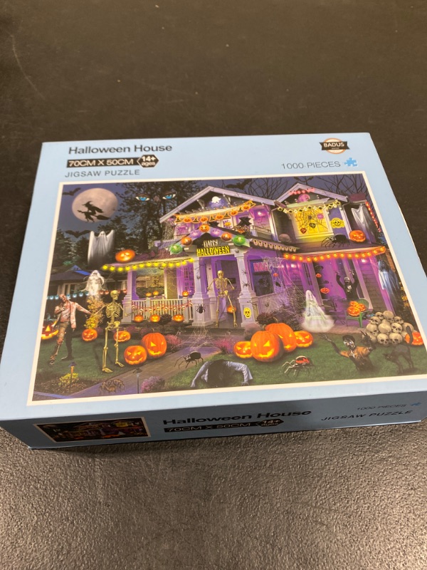 Photo 2 of BADUS Halloween Jigsaw Puzzles for Adults 1000 Pieces - 27.5" x 20"Halloween Haunted House Party Puzzle, Home Decorations Halloween Puzzle