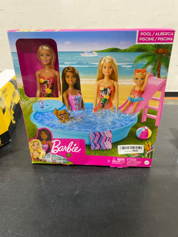 Photo 2 of ?Barbie Doll, 11.5-Inch Blonde, and Pool Playset with Slide and Accessories, Gift for 3 to 7 Year Olds