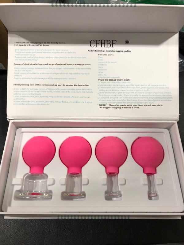 Photo 2 of 4 Size Facial Cupping Therapy Set Glass, Eye Face Vacuum Massage Anti Cellulite Cup - Silicone Cupping Massage Therapy, for Beauty Body Cup Lymphatic Fascia Massager (Gift Box Packaging-red)