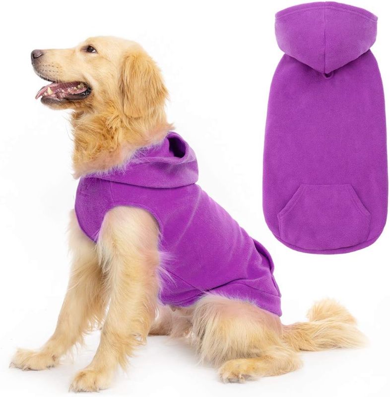 Photo 1 of [Size S] EXPAWLORER Pet Dog Clothes with Pocket, Polar Fleece Dog Hoodie Fall Cold Winter Sleeveless Sweater with Hat Warm Cozy Sweatshirt for Small to Large Dogs Boy and Girl -Purple Small