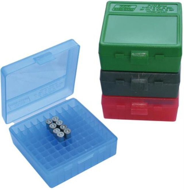 Photo 1 of 2 Pack- MTM P-100 FLIP-TOP PISTOL AMMO BOX 1.68 OAL BLUE POLY