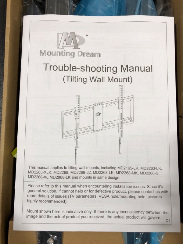 Photo 3 of Mounting Dream TV Wall Mount for 42-86" TV, Tilting TV Mount with Level Adjustment Fits 16", 18", 24" Studs Easy for TV Centering, Wall Mount TV Bracket Max VESA 800x400mm, 120 LBS Loading, MD2263-XLK