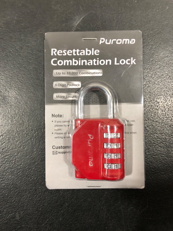 Photo 2 of Puroma 1 Pack Combination Lock 4 Digit Locker Lock Outdoor Waterproof Padlock for School Gym Locker, Sports Locker, Fence, Toolbox, Gate, Case, Hasp Storage (Red)
