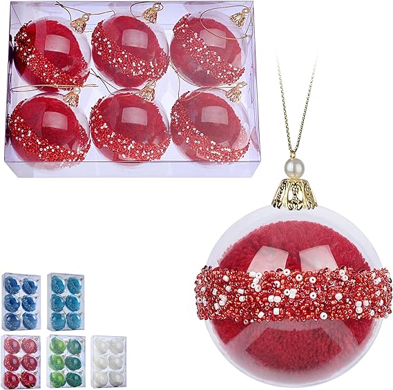 Photo 1 of 3.15Inch Clear Ornaments Balls,6pc Set Red Christmas Ball Decorations Ornaments Perfect Party Decorations Craft Transparent Ball Gifts for Wedding Party Decor (Red)
