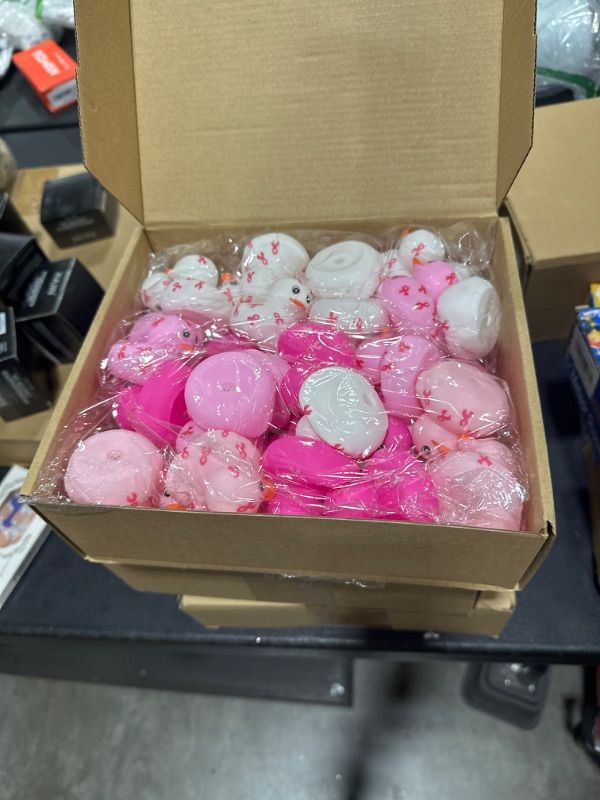 Photo 1 of 48 Pcs Breast Cancer Awareness Rubber Ducks Pink Ribbon Bathtub Bathing Toy Rubber Ducks for Breast Cancer Party Favors Gifts Decoration Activity, 4 Style
