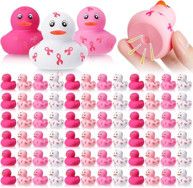 Photo 1 of 48 Pcs Breast Cancer Awareness Rubber Ducks Pink Ribbon Bathtub Bathing Toy Rubber Ducks for Breast Cancer Party Favors Gifts Decoration Activity, 4 Style
