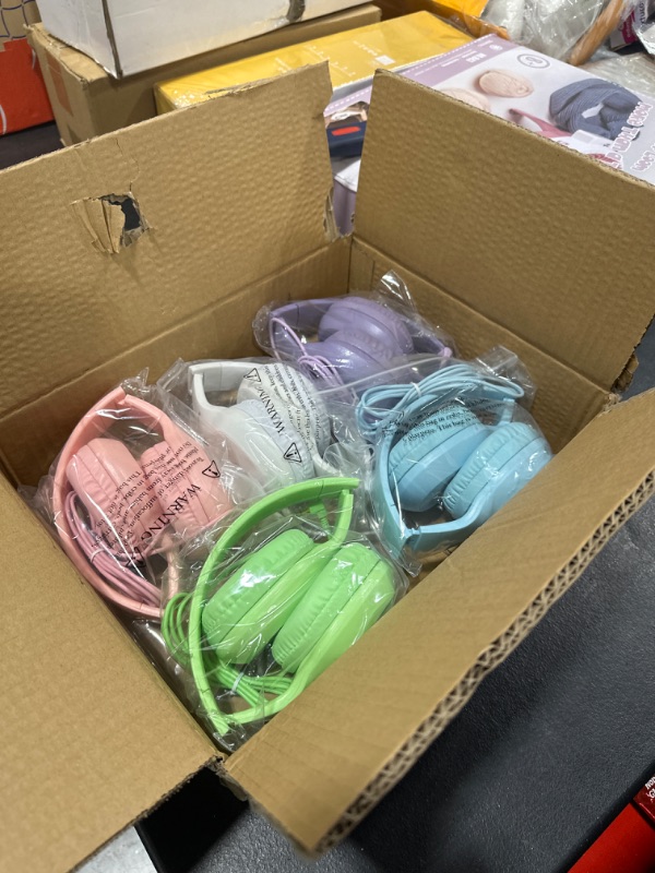 Photo 1 of Sonitum Kids Headphones for School Bulk Set 5-Pack On-Ear, 3.5mm, Wired Headphones for Schools & Libraries – Adjustable, Cushioned Wired Kids Headphones – School Headphones for Kids, (Mixed Colors)