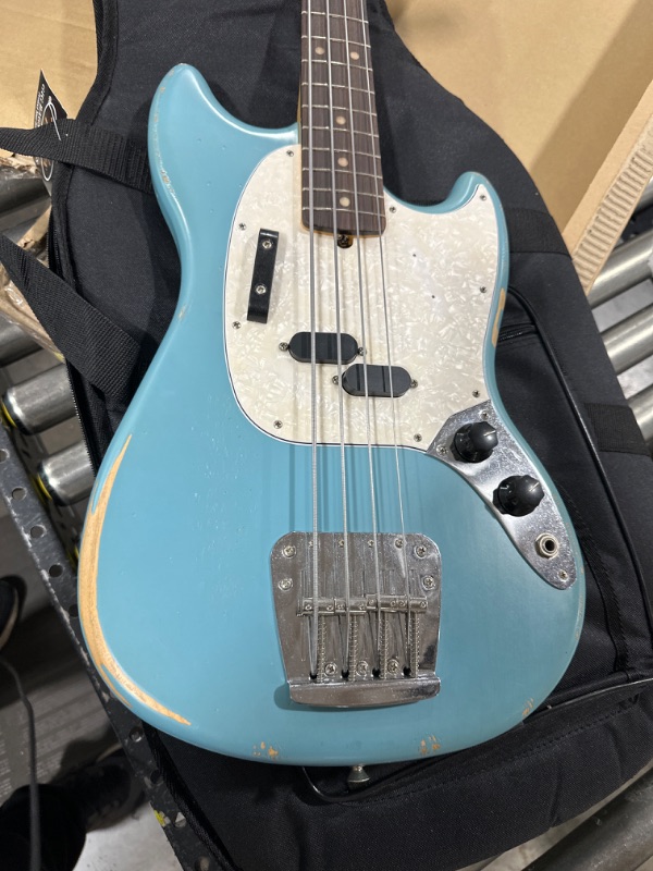 Photo 2 of Fender JMJ Road Worn Mustang Bass, Faded Daphne Blue, Rosewood Fingerboard