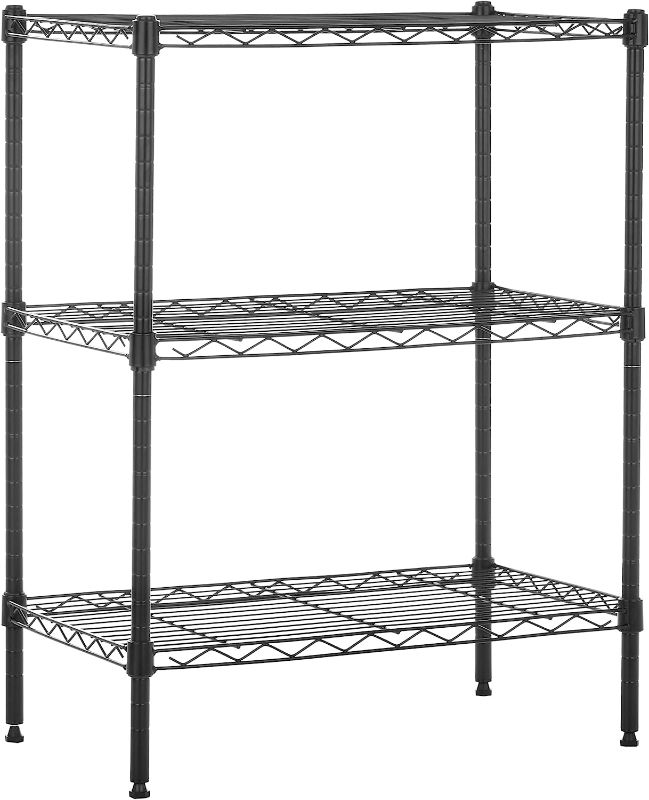 Photo 1 of 3-Shelf Narrow Adjustable, Heavy Duty Storage Shelving Unit (250 lbs loading capacity per shelf), Steel Organizer Wire Rack, Black, 23.2"L x 13.4"W x 30"H