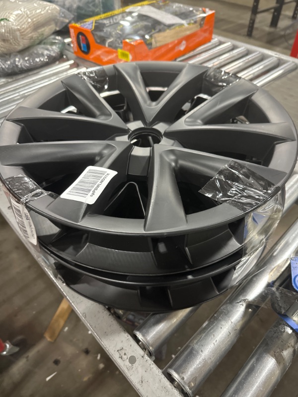 Photo 2 of YIZBAP 4PCS Tesla Model 3 Hubcaps - 18 Inch Matte Black Basde on Model S Plaid Style Wheel Cover Hub Cap Fit 2017-2023 Model 3 (Arachnid Style)