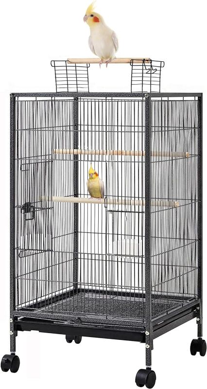 Photo 1 of 36-Inch Elegant Sturdy Wrought Iron Open Play Top Bird Flight Cage with Rolling Stand for Small-Sized Parrot Parakeets Cockatiels Budgies Parrotlets Lovebirds Canary
