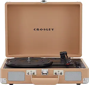 Photo 1 of Crosley CR8005F-WS Cruiser Plus Vintage 3-Speed Bluetooth in/Out Suitcase Vinyl Record Player Turntable, White Sand Bluetooth In/Out White Sand