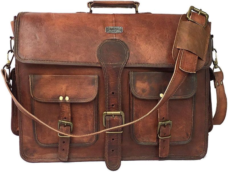 Photo 1 of 18" Leather Messenger Laptop Bag 