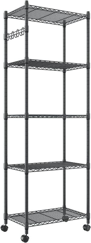 Photo 1 of Devo Shelving Unit, Heavy Duty Shelving, Storage Shelves with Wheels, Metal Storage Rack for Laundry Bathroom Kitchen Garage Pantry Organization (24" * 14" * 71", Black) Black (With Wheels)