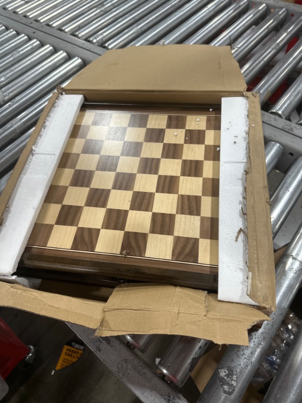 Photo 2 of A&A 15 inch Walnut Wooden Chess & Checkers Set w/ Storage Drawer /Weighted Chess Pieces - 3.0 inch King Height/ Walnut Box w/Walnut & Maple Inlay / 2 Extra Queen / Classic 2 in 1 Board Games Weighted Pieces w/ Walnut Box