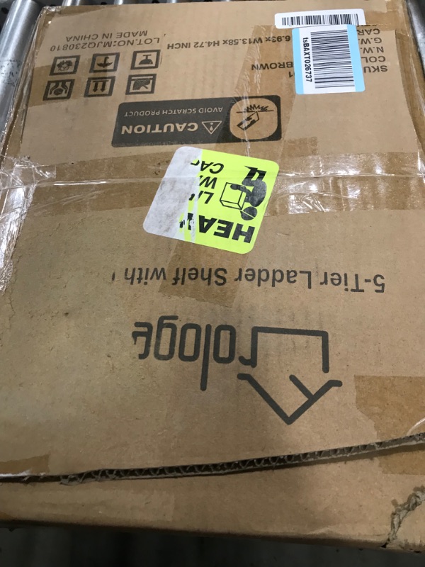 Photo 1 of Furologee 5-Tier Ladder Shelf, Ladder Bookshelf with Removable Drawer, Rustic Bookcase Storage Rack Organizer, Wood Metal Freestanding Storage Shelf for Living Room, Home Office, Bedroom, Kitchen Rustic Brown 5-Tier