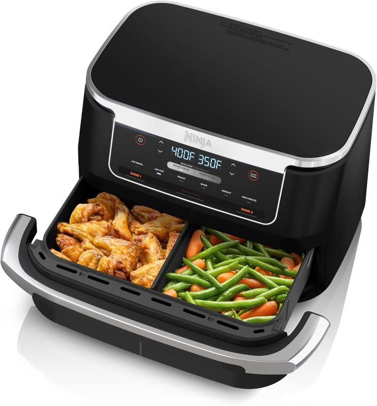 Photo 1 of Ninja DZ071 Foodi 6-in-1 DualZone FlexBasket Air Fryer with 7-QT MegaZone & Basket Divider, Large Proteins & Full Meals, Smart Finish Cook 2 Foods 2 Ways, Large Capacity, Air Fry, Bake & More, Black
