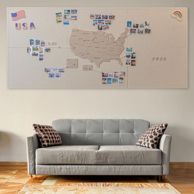 Photo 1 of Dazzle Bright USA Map Pin Board, US Map with Pins to Mark Travels, 36 x 24 inch US Map with Pushpin Bulletin Board, DIY Hanging Photo Wall Display Decor for Couples
