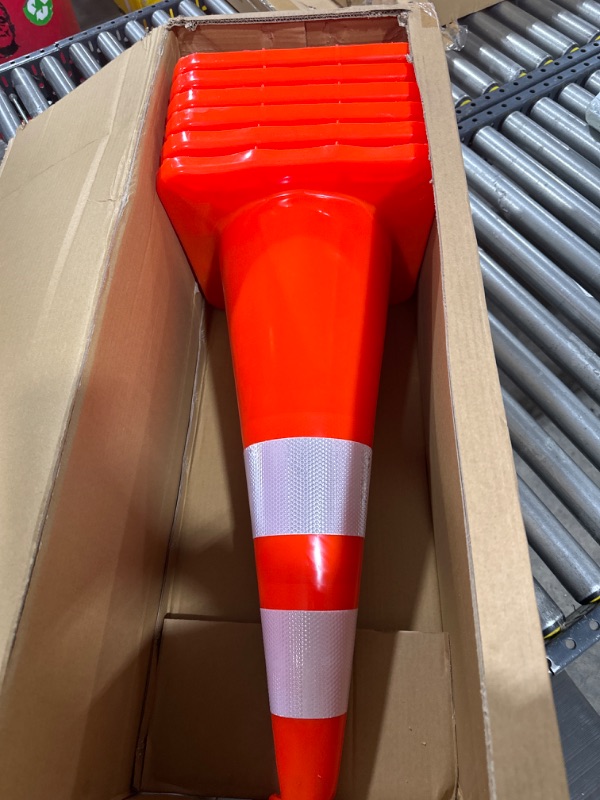 Photo 2 of Traffic Cones 28 Inch, 6 Pack CRAFTFORCE Safety Cones, PVC Orange Construction Cones with Reflective Collars & Weighted Base, Parking Cones for Construction Events, Driveway Road Safety, Parking Lot 28 inch 6