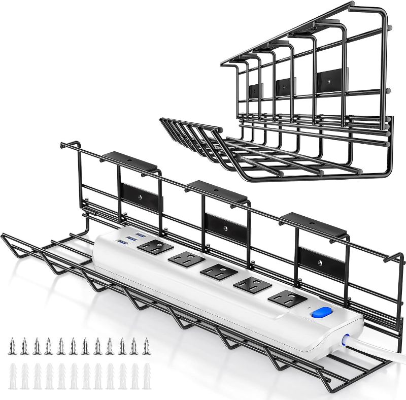 Photo 1 of Under Desk Cable Management Tray, Metal Cord Organizer for Desk, Wire Management Under Desk Shelf, Desk Wire Organizer and Desk Cable Organizer
