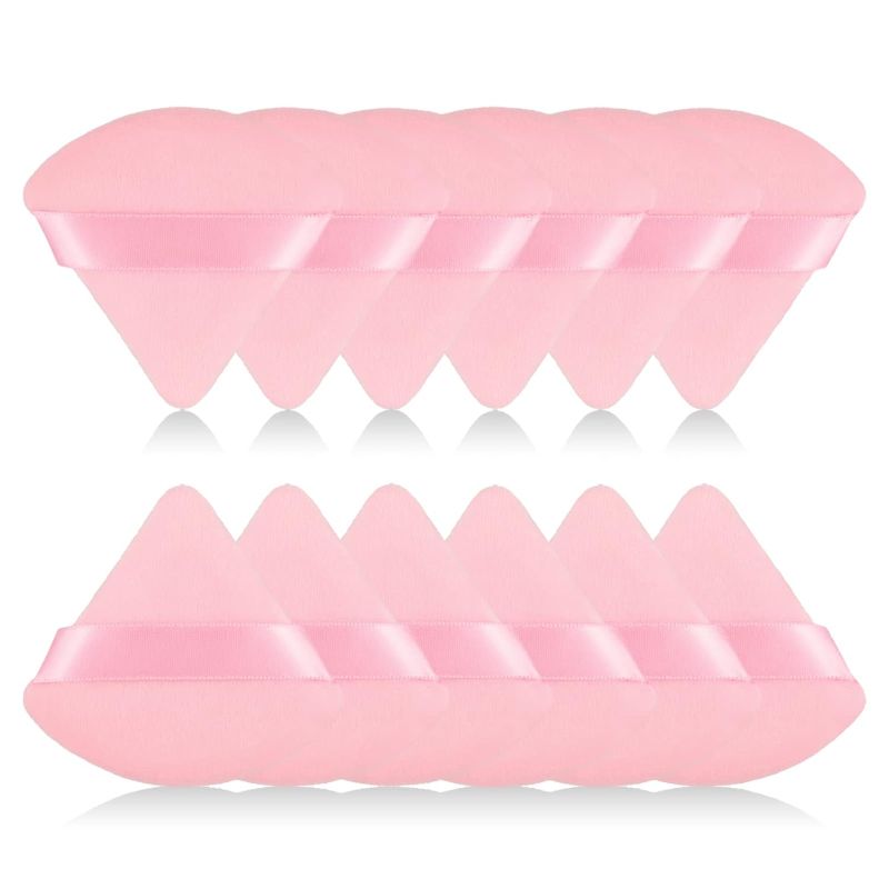 Photo 1 of 12Pcs of Triangular Powder Puff Makeup Sponges, Made of Super-soft Velvet, Designed for Contouring, Eye, and Corner, Beauty Blender Foundation Mixing Container. (Pink) 