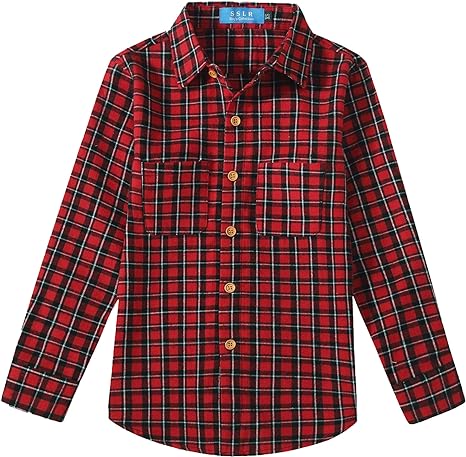 Photo 1 of (XS) SSLR Youth Big Boys Flannel Shirts-Long Sleeve Button Down Plaid Shirt- Pocket, Lightweight, Comfortable, Casual 