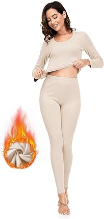 Photo 1 of YRW Thermal Underwear for Women Long Johns Fleece Lined Base Layer Soft Top Bottom Pajama Set L