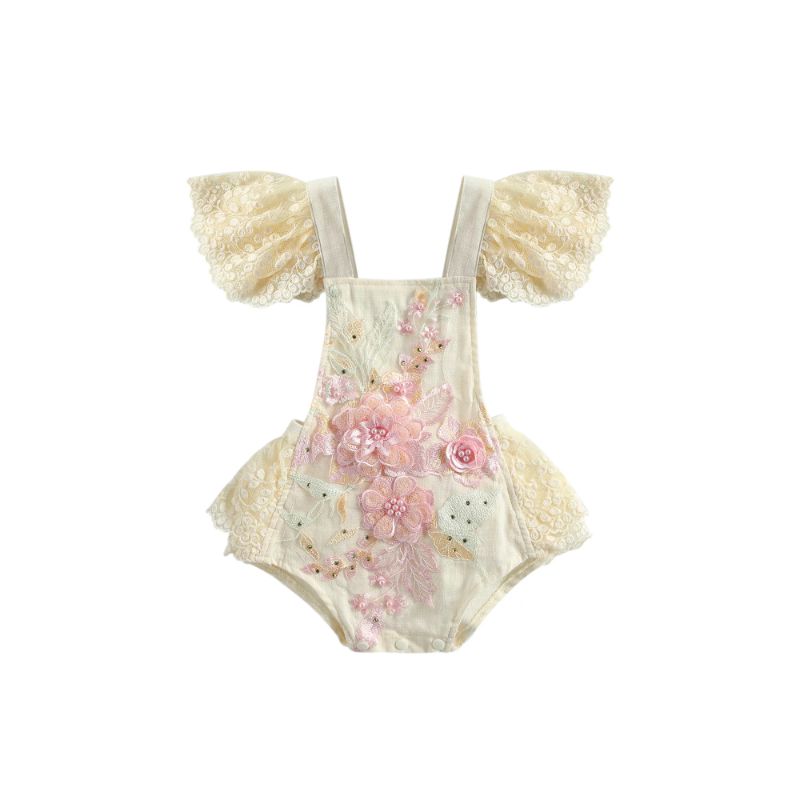 Photo 1 of Douhoow Newborn Girl Crochet Lace Romper Baby Fly Sleeve Square Collar Backless Playsuit
