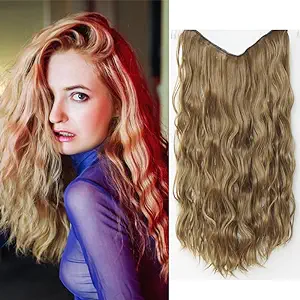 Photo 1 of 22" Thick One Piece Half Head Wool Coil Wavy Curly Clip in Synthetic Hair Extensions Hairpieces for Women 4 Clips (Bronze Blonde)